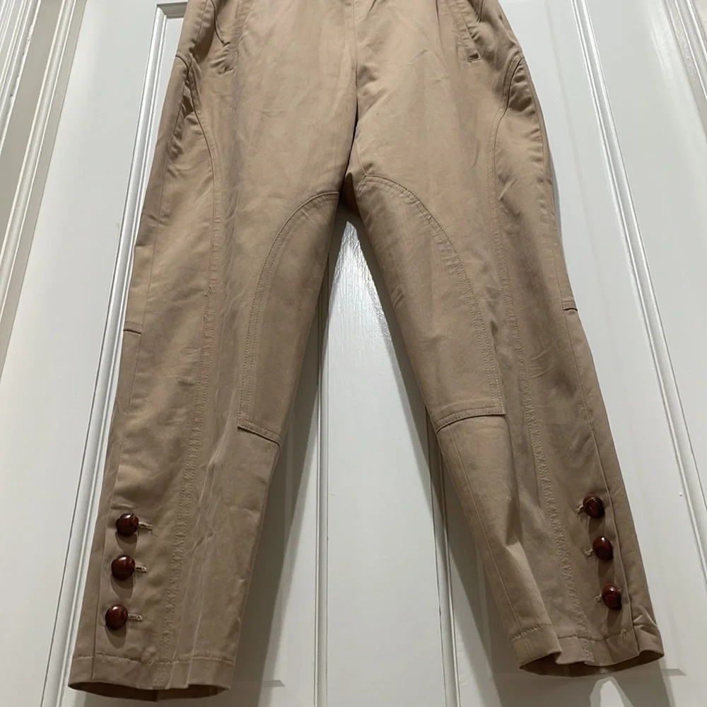 Faconnable Cotton Lycra Leather Tan Pants Sz 6 Beautifully Tailored